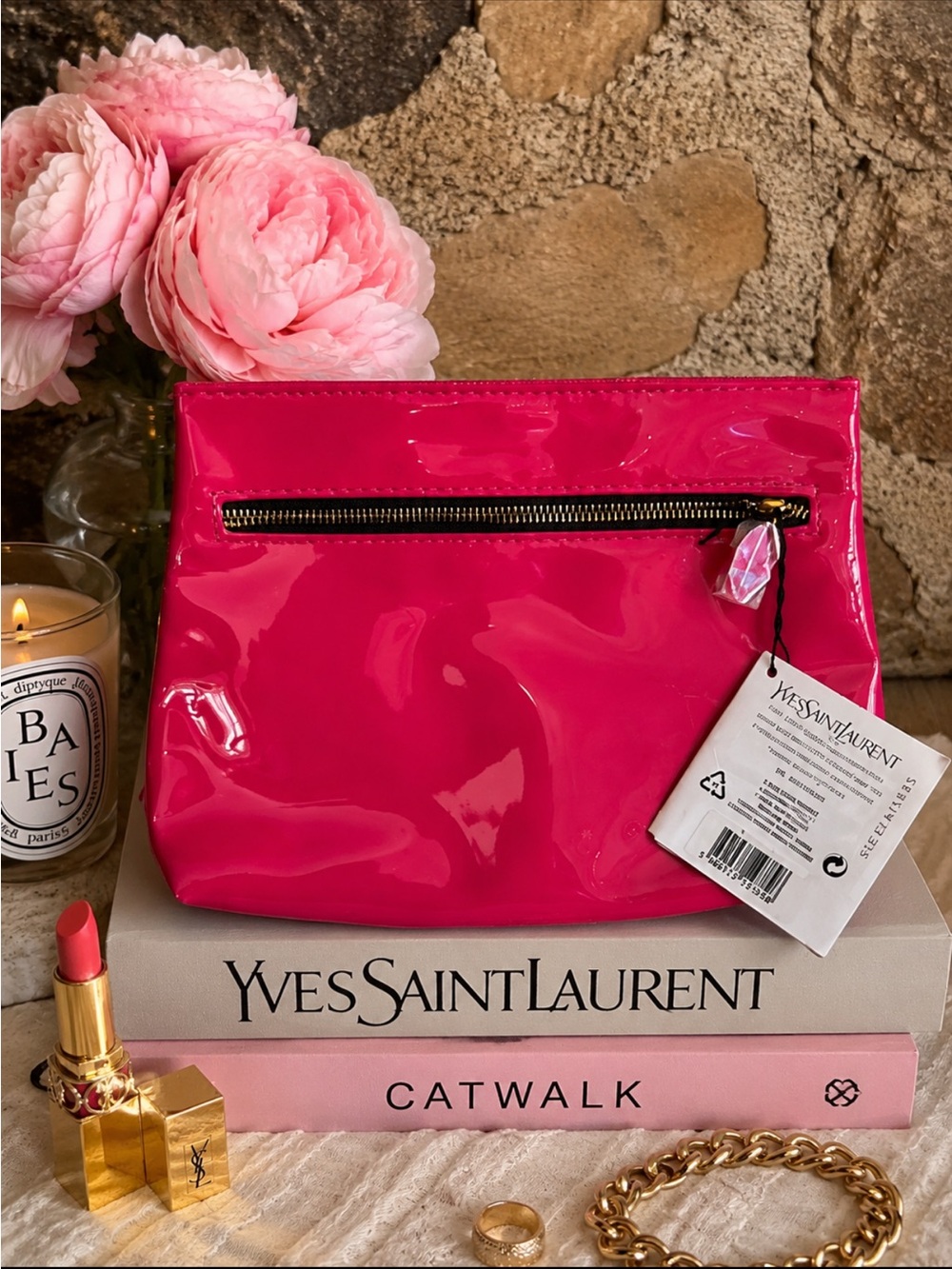 🔥YSL🔥NEW Beauty Fusha Front Zipper Patent Cosmetic Makeup Pouch price firm!